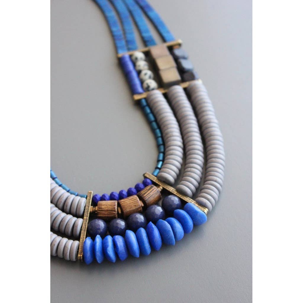 David Aubrey Jewelry - 4-strand Necklace Blue Hematite Necklace