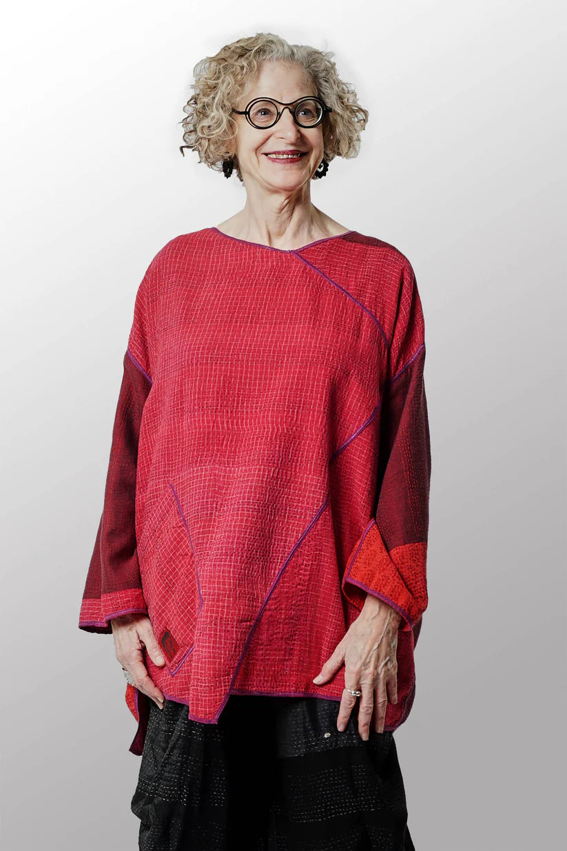 Mieko Mintz- FRAYED PATCH WITH BROCADE KANTHA OVERSIZED TUNIC