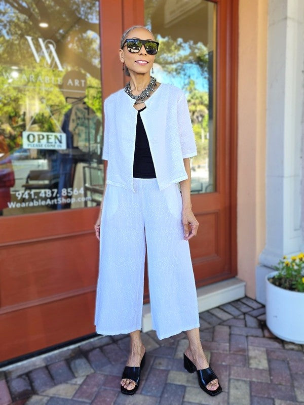 BlueBerry/ Embroidered Linen Cropped Jacket