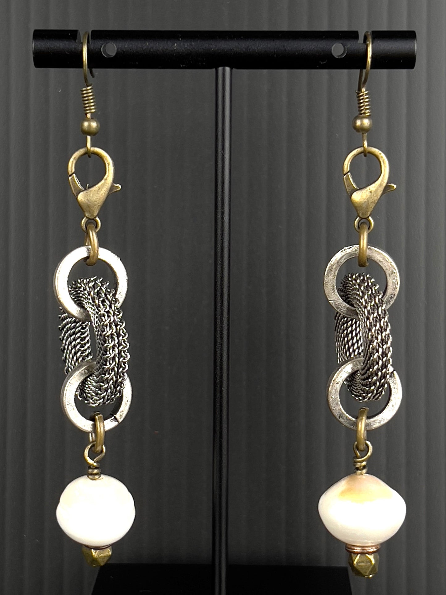 NSerena Jewelry-Mesh ring with Pearl Earrings