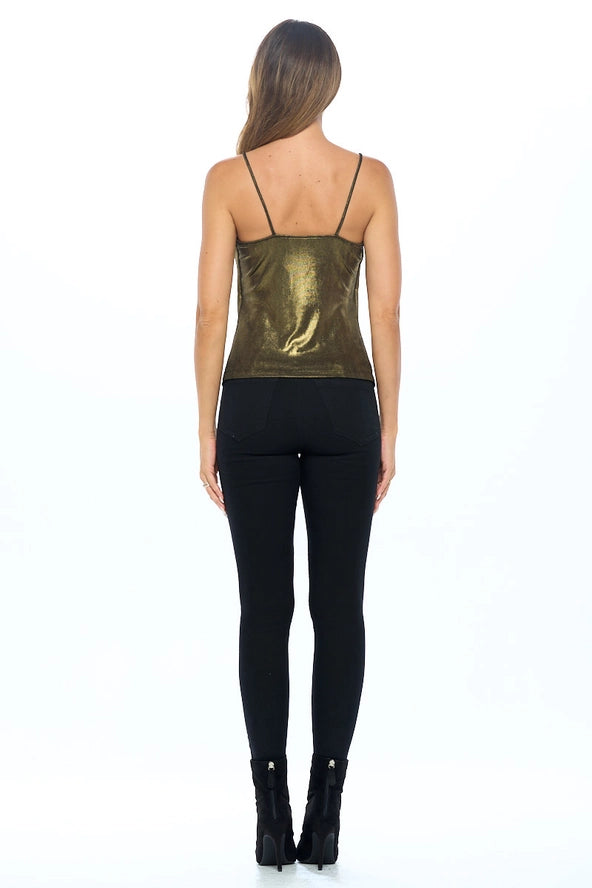 Renee C- Lurex Metallic Knit Cowl neck Tank Top