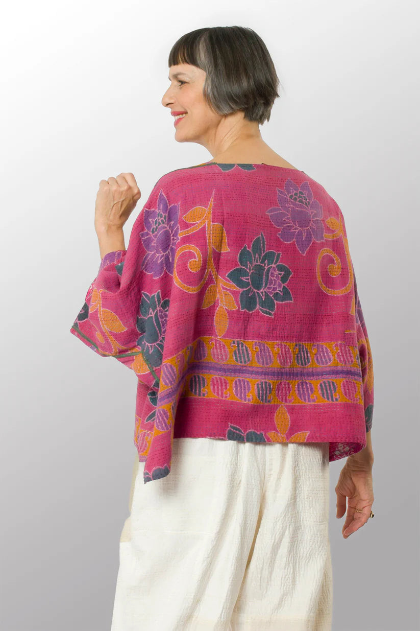 Mieko Mintz- Vintage Cotton Kantha 3/4 SLV. Crop Top Mio