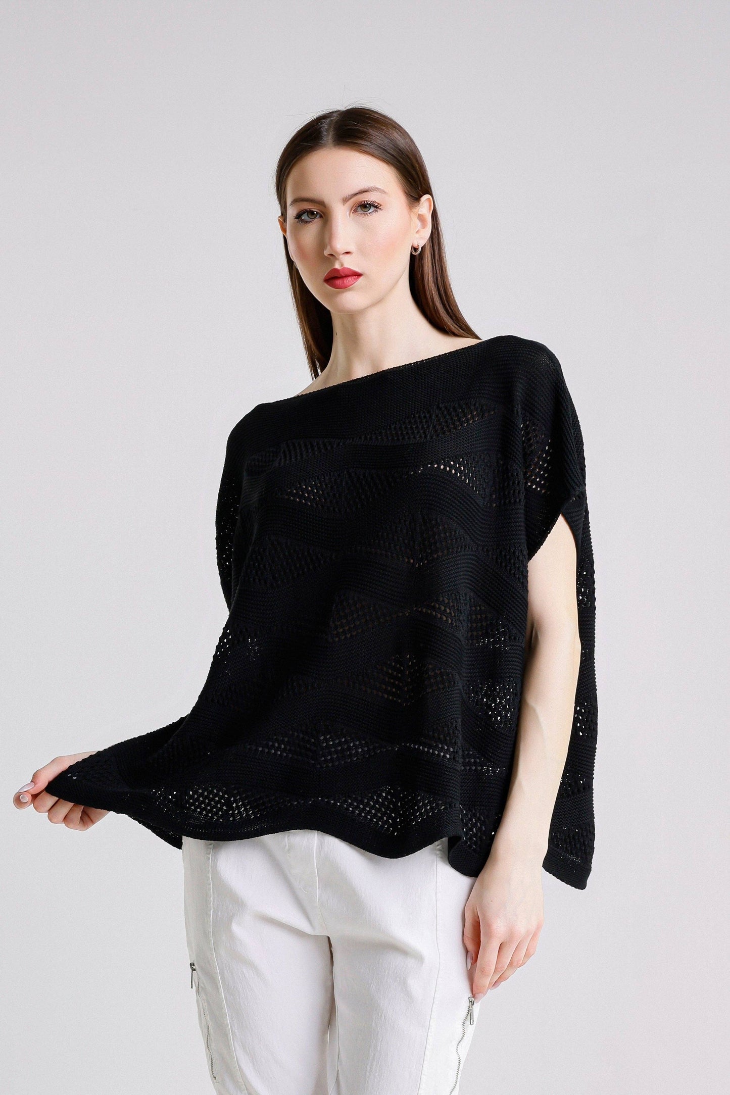 TINA Stephens - Patsy SS Wave Knit Sweater/ Black