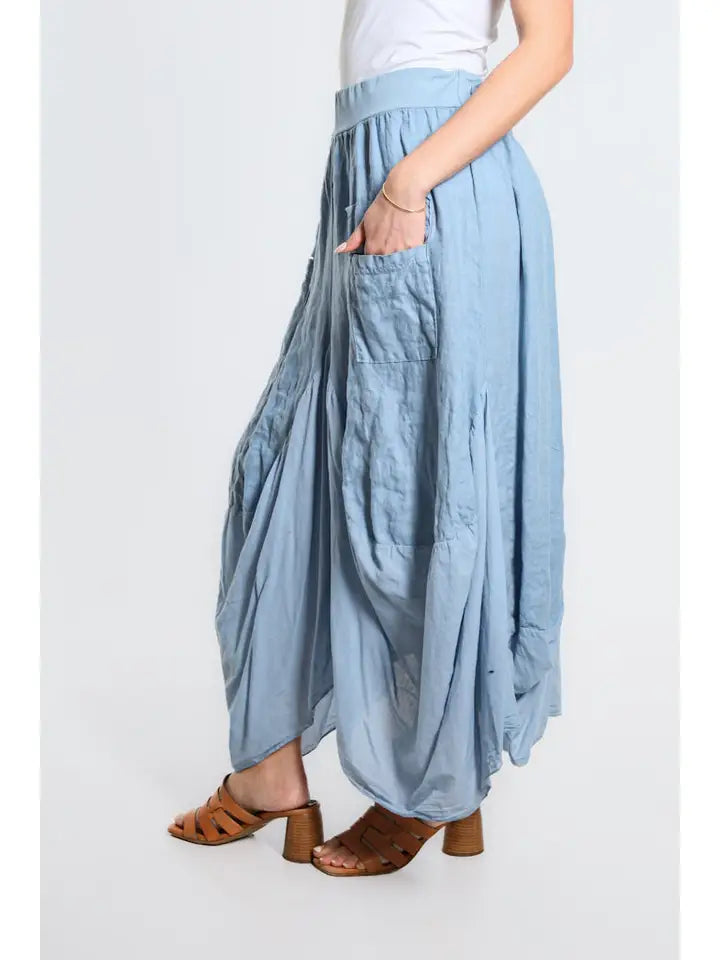 Tina Stephen- Brenna Cotton/Linen Bunched Pocket Skirt