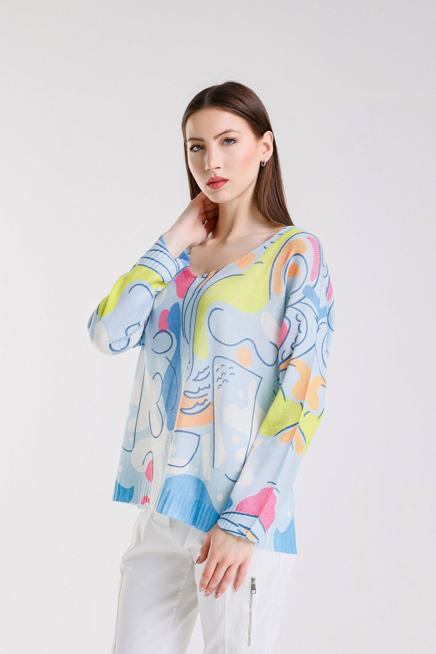 TINA Stephens - Hannah Carnival Light Sweater/Sky Blue
