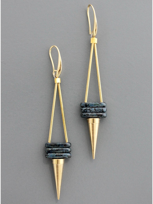 David Aubrey Jewelry - Geometric glass and brass spike earrings