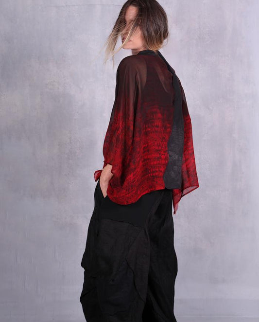 Tatiana Palnitska - Tru3/ Silk Red And Black Top W/Wheel Print
