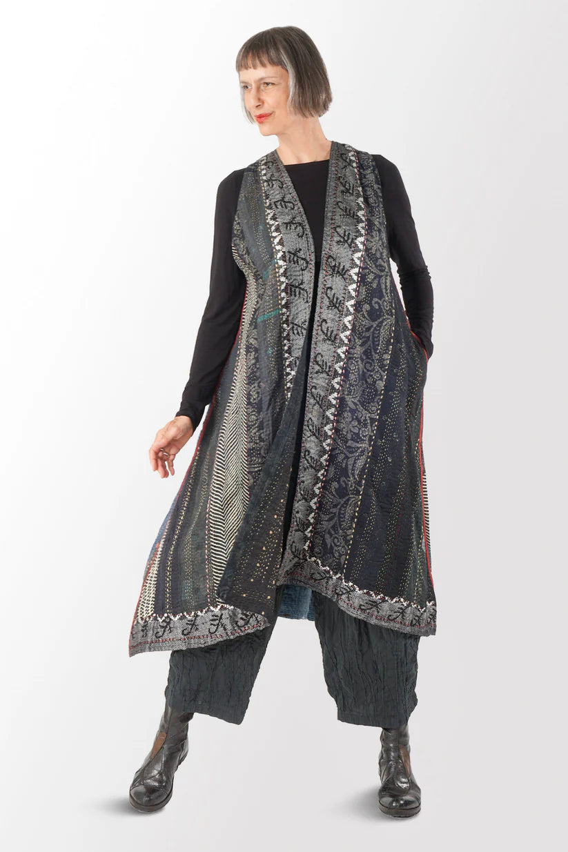 Mieko Mintz- STRIPE RALLIS KANTHA BACK PLEATED VEST MAXI