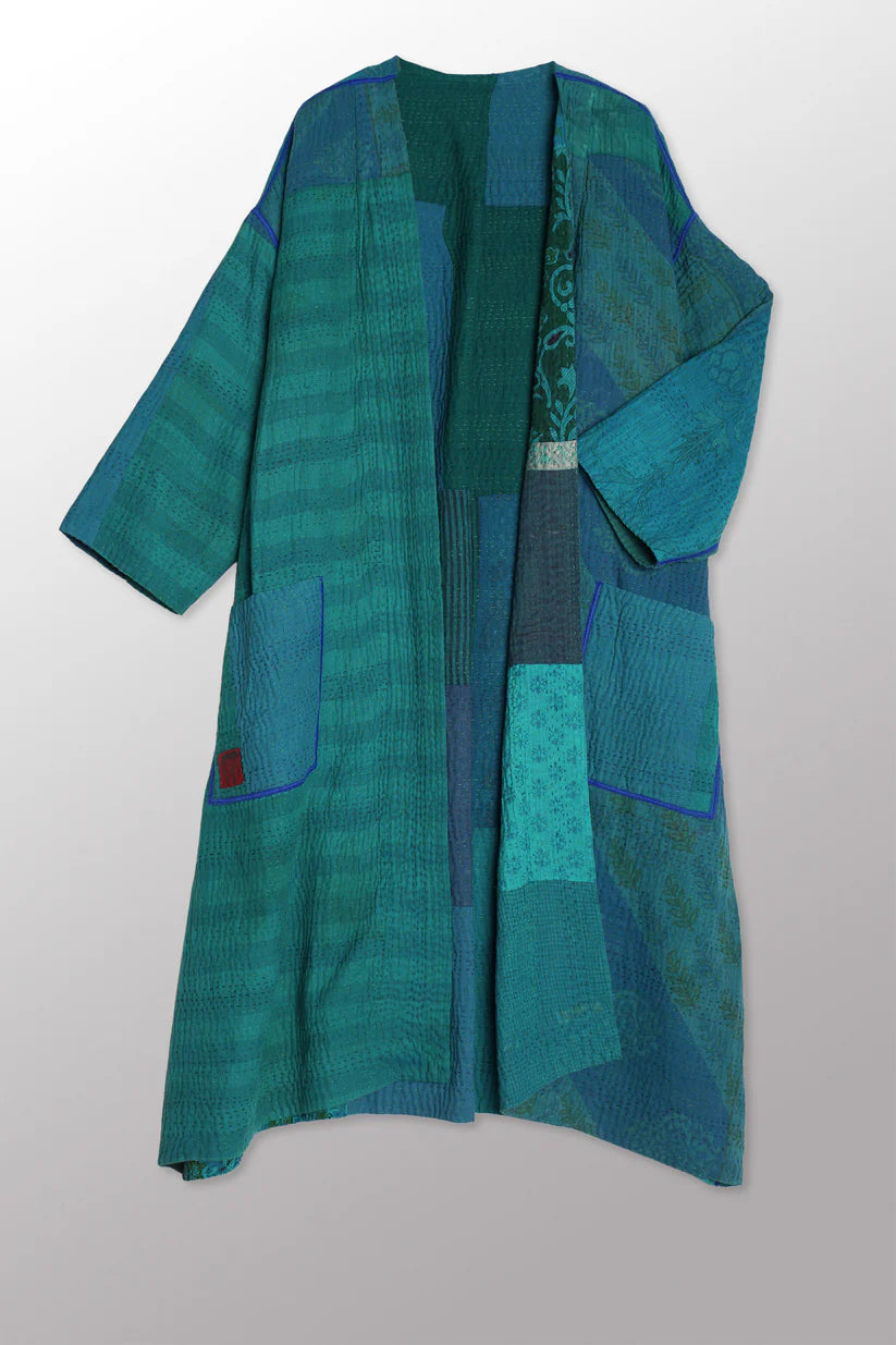 Mieko Mintz- COTTON SILK SW PATCH KANTHA LONG DUSTER
