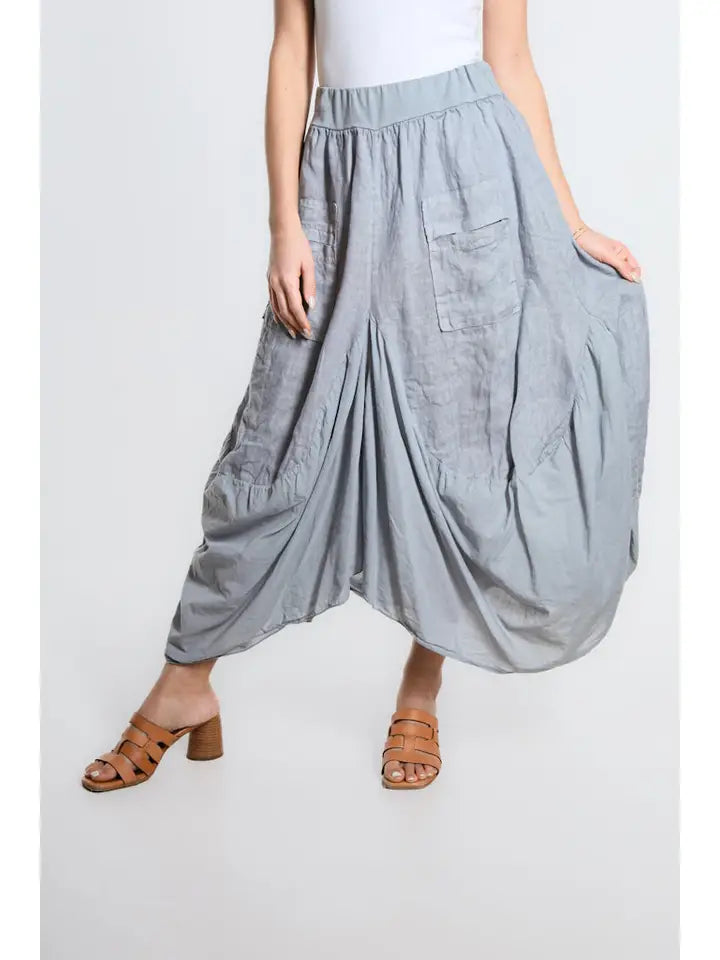 Tina Stephen- Brenna Cotton/Linen Bunched Pocket Skirt