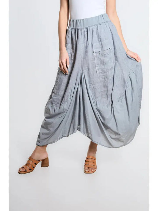 Tina Stephen- Brenna Cotton/Linen Bunched Pocket Skirt