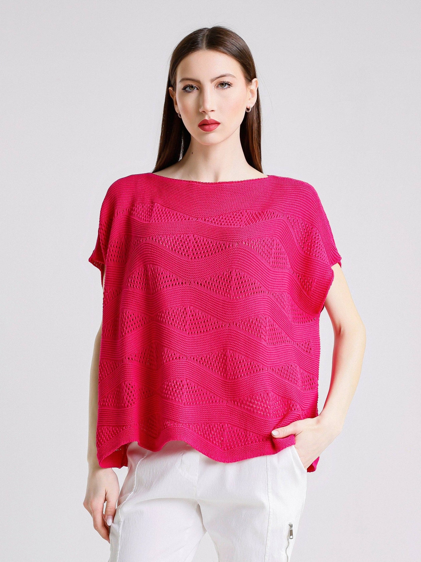 TINA Stephens - Patsy SS Wave Knit Sweater /Peony