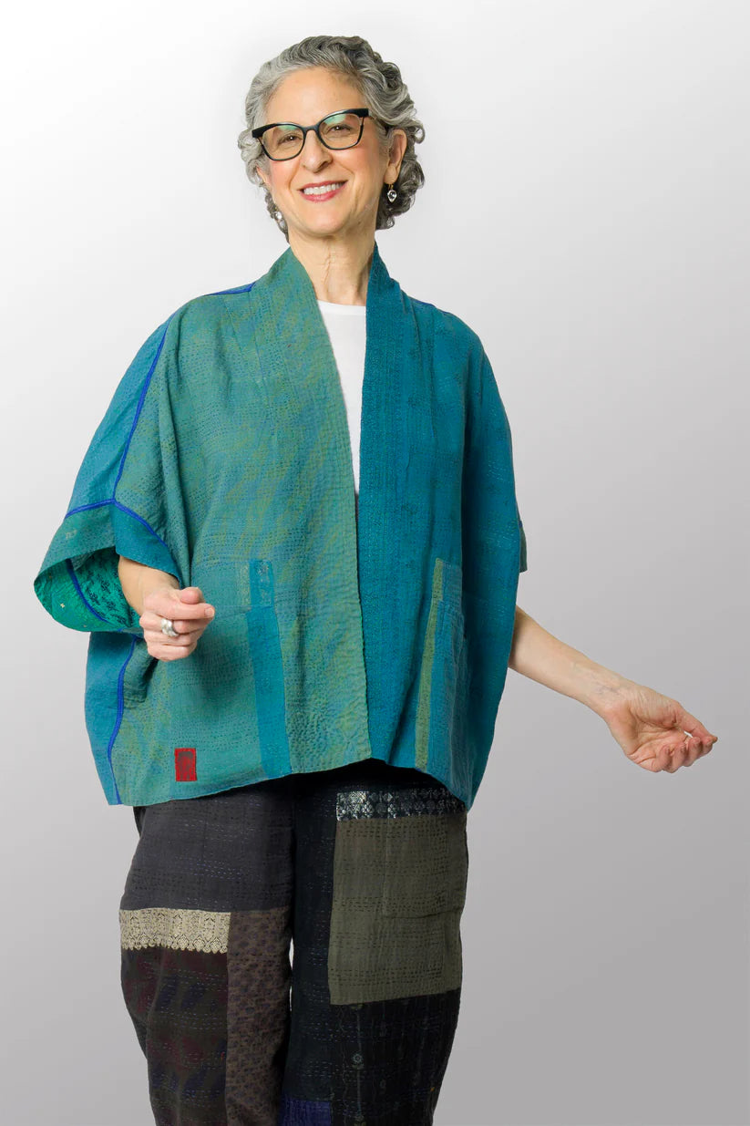 Mieko Mintz- COTTON SILK SW PATCH KANTHA MINI PONCHO