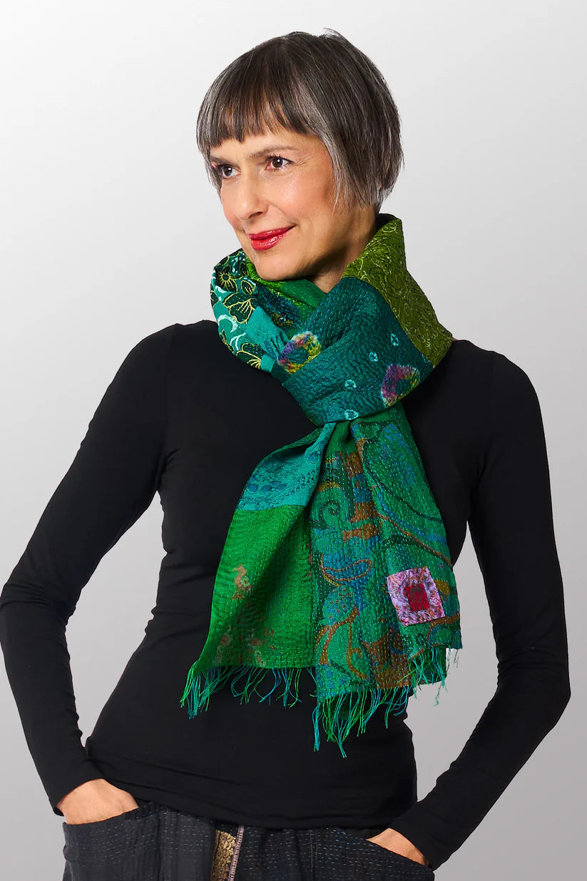 Mieko Mintz- VINTAGE SILK COTTON KANTHA SCARF SMALL