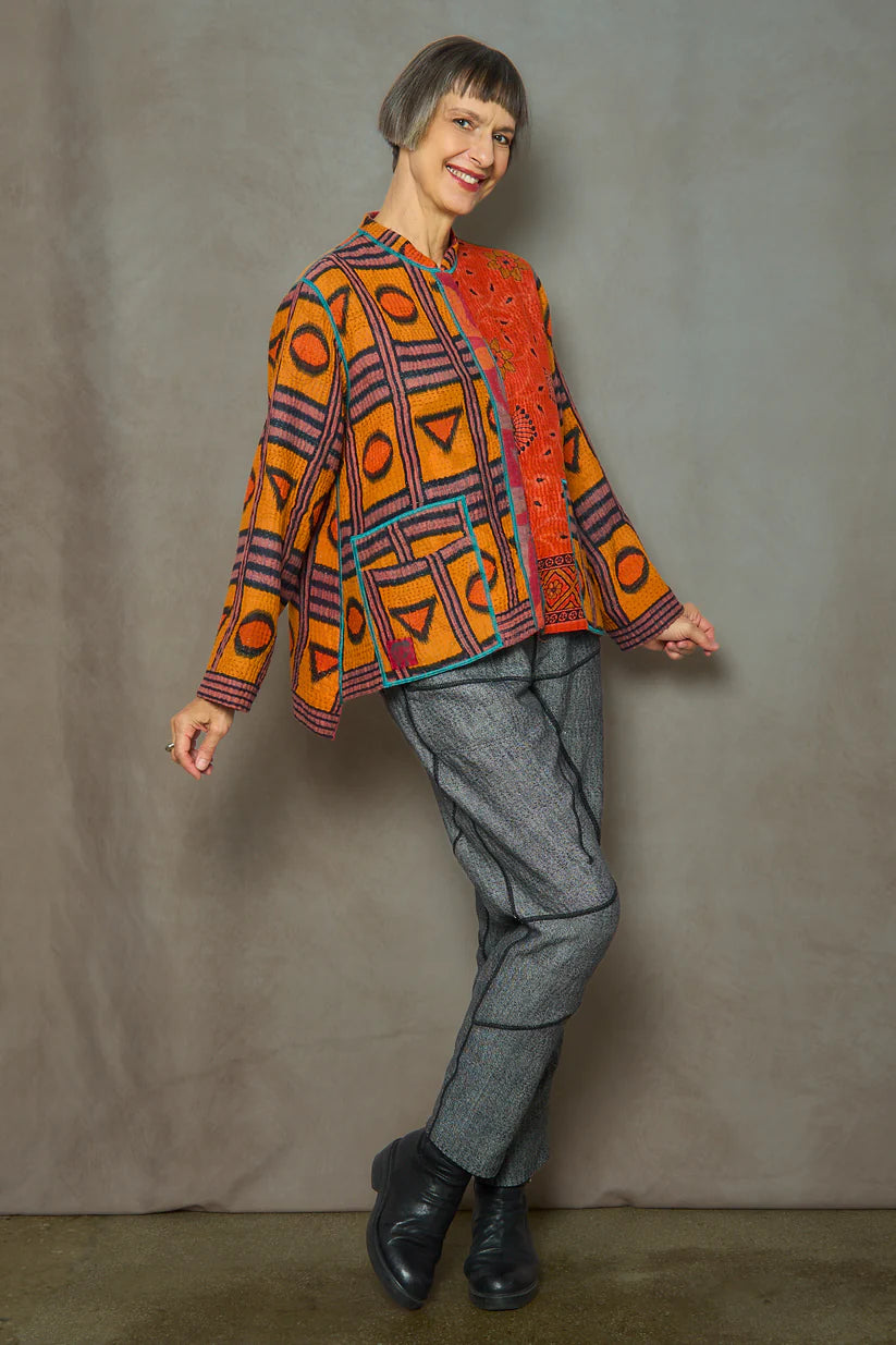 Mieko Mintz- VINTAGE COTTON KANTHA KAFTAN JACKET SHORT