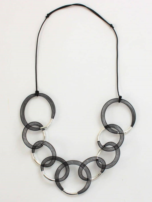 Sylca Designs - Black and Silver Mesh Statement Necklace