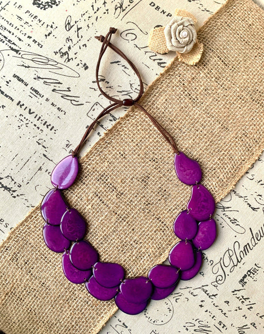 Galapagos Tagua - Purple Statement Necklace