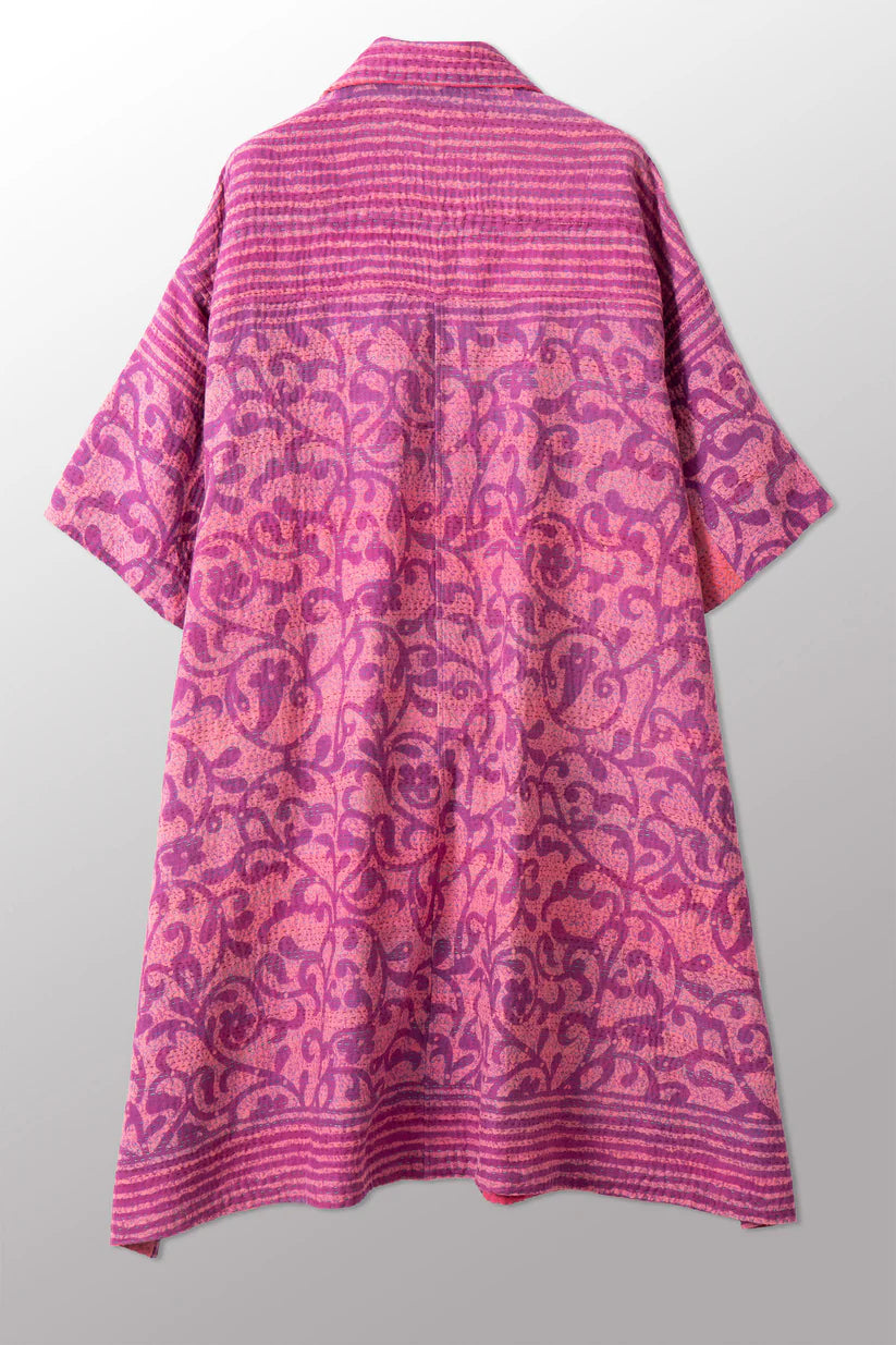 Mieko Mintz- VINTAGE COTTON KANTHA 3/4 SLV. SHIRT DRESS