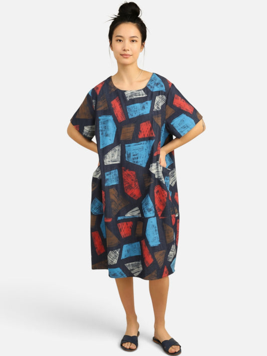 Bella Blue - Abstract Print Cotton Dress