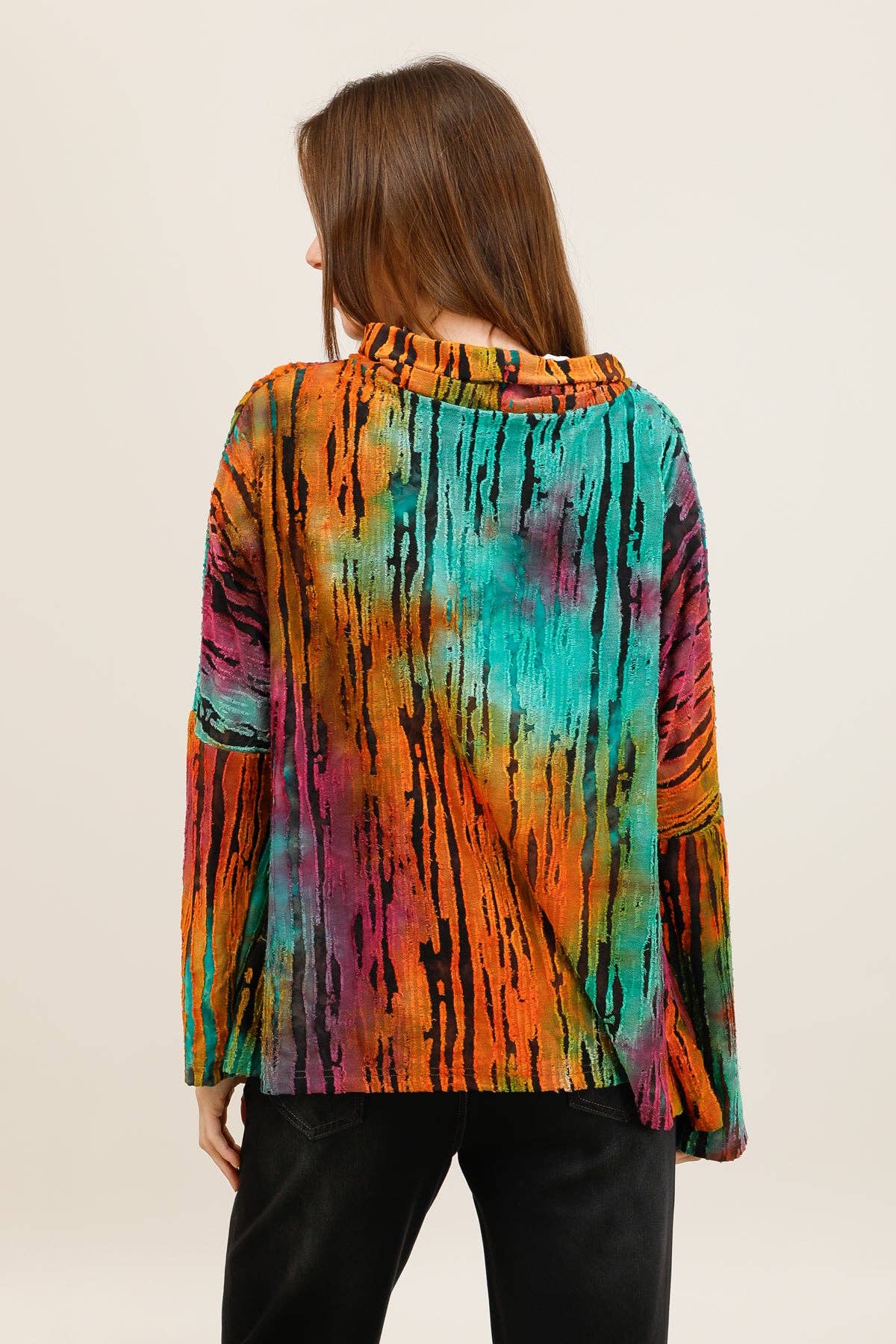 Belle Blue- Abstract Cowl Neck Top