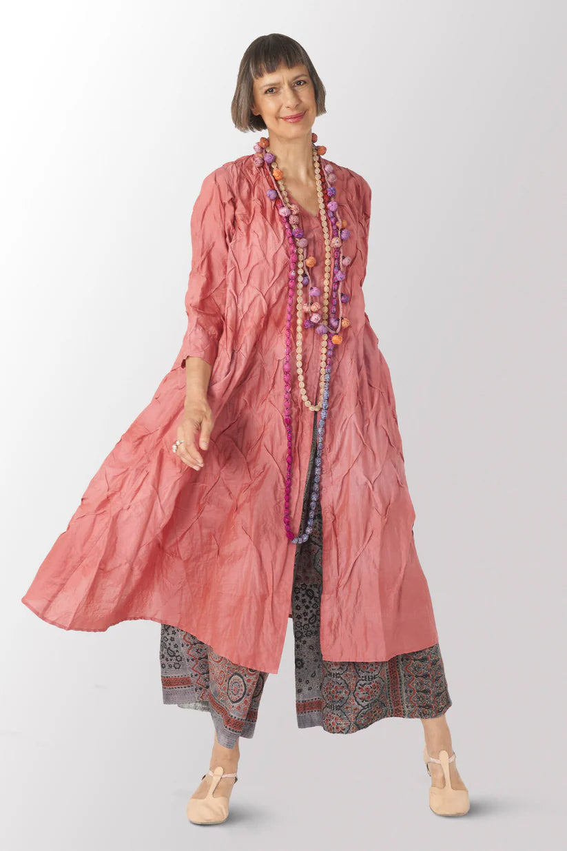 Mieko Mintz- DYED COTTON SILK VOILE WAVY TUCK A-LINE DRESS