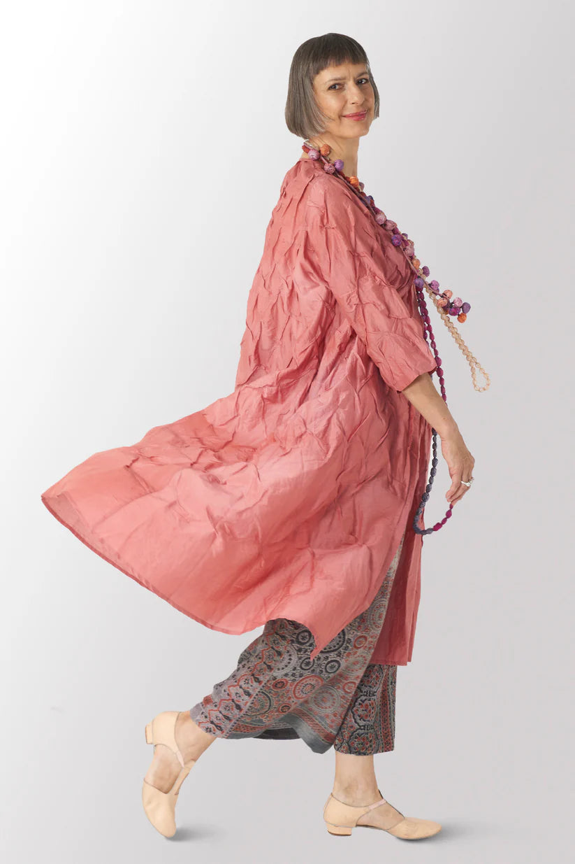 Mieko Mintz- DYED COTTON SILK VOILE WAVY TUCK A-LINE DRESS