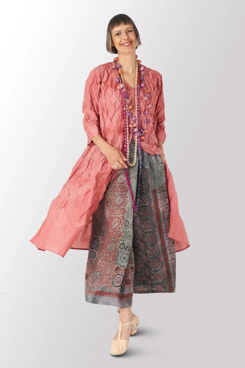 Mieko Mintz- DYED COTTON SILK VOILE WAVY TUCK A-LINE DRESS