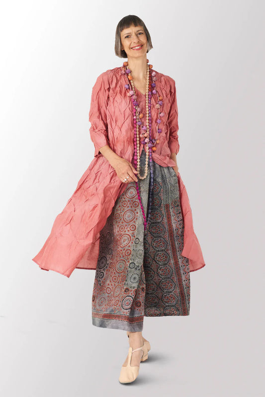 Mieko Mintz- DYED COTTON SILK VOILE WAVY TUCK A-LINE DRESS