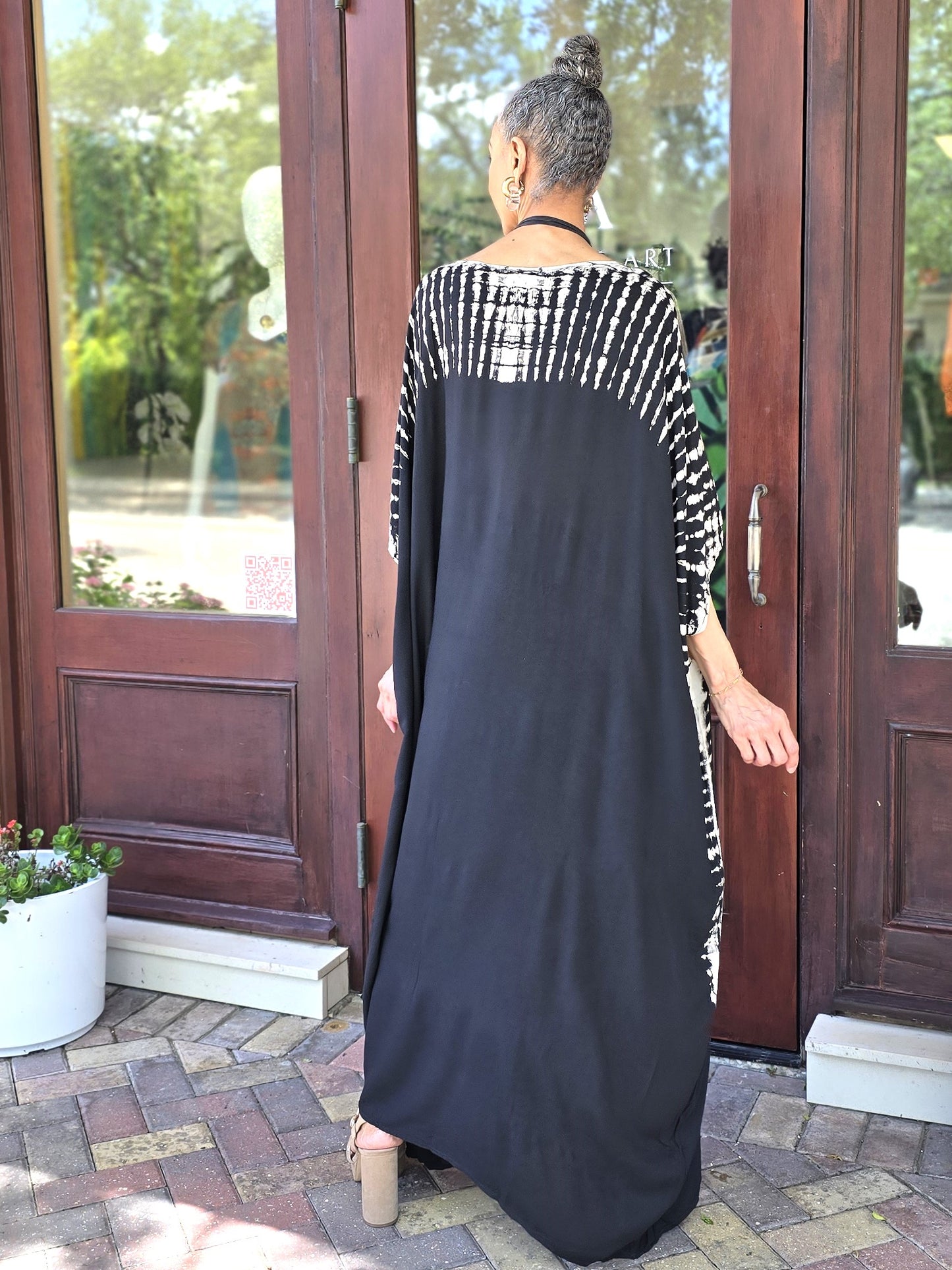 Sylca Designs - Black Caftan With Gold Polka Dot Accents