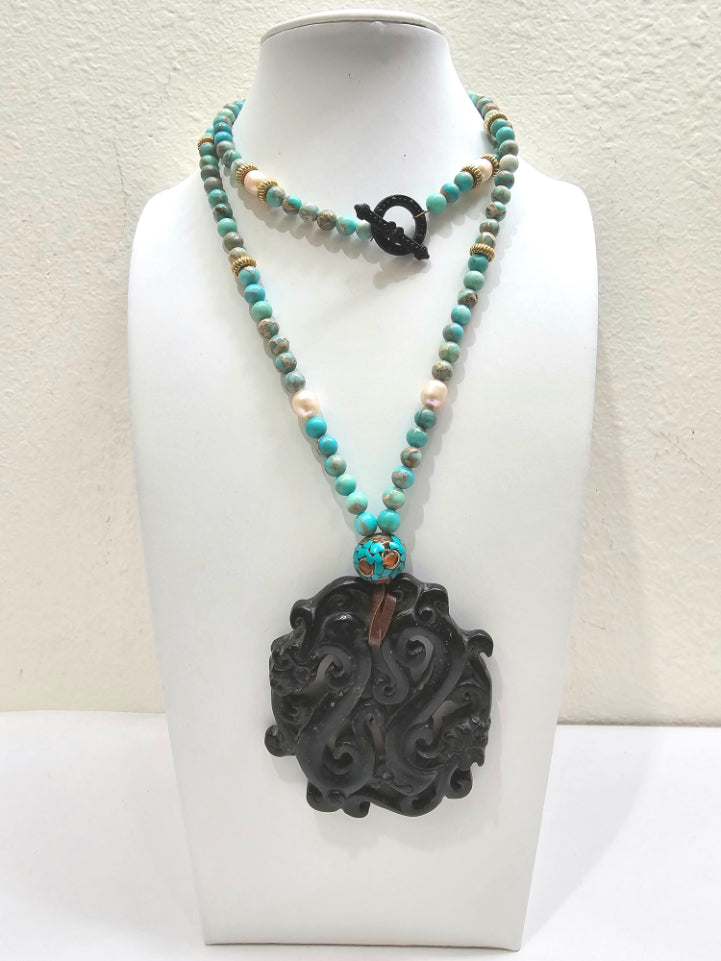 Tia Crystal- Black Jade Pendant Necklace