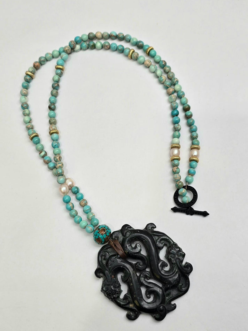 Tia Crystal- Black Jade Pendant Necklace