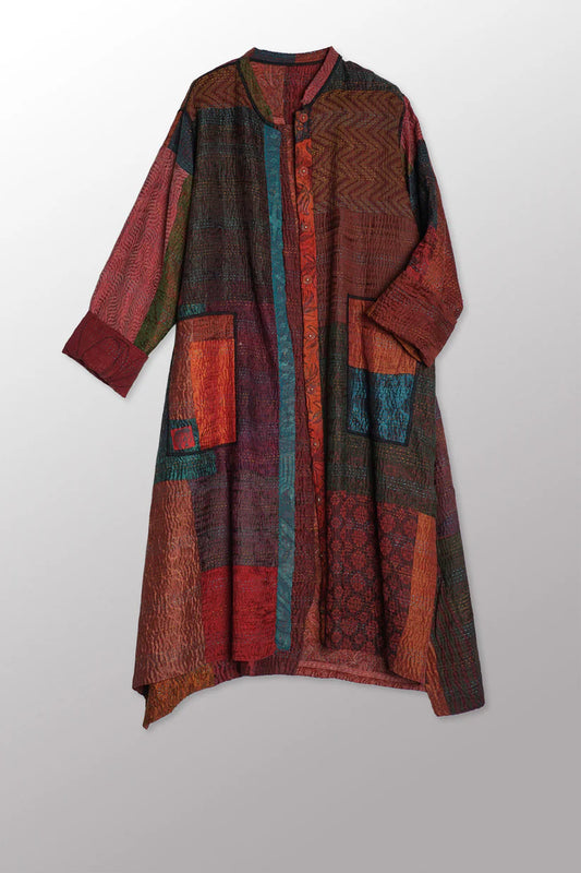 Mieko Mintz- JACQUARD SILK KANTHA KAFTAN COAT