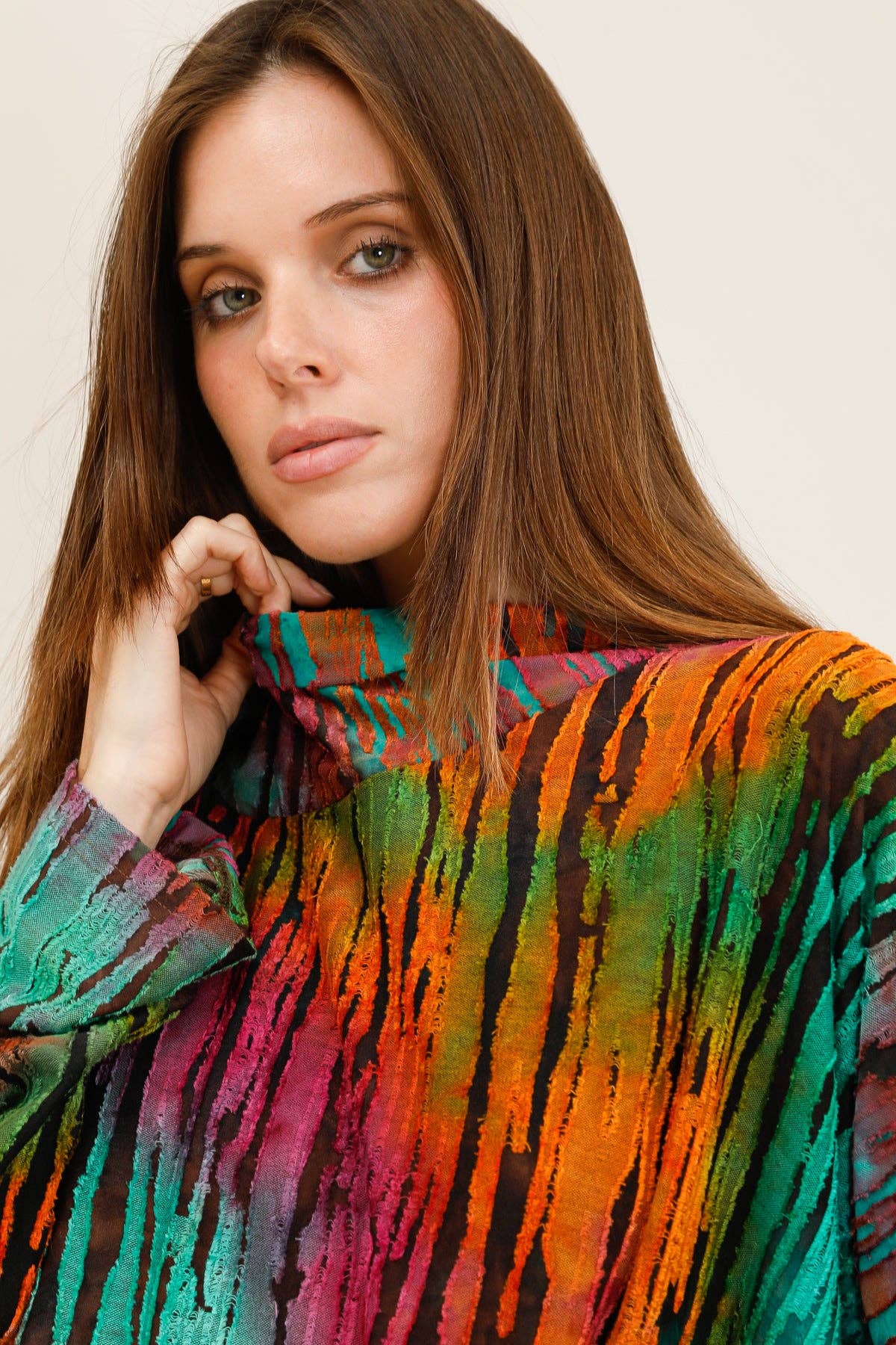 Belle Blue- Abstract Cowl Neck Top