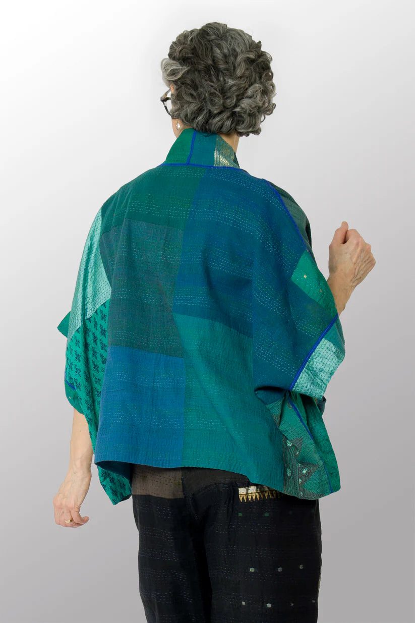 Mieko Mintz- COTTON SILK SW PATCH KANTHA MINI PONCHO