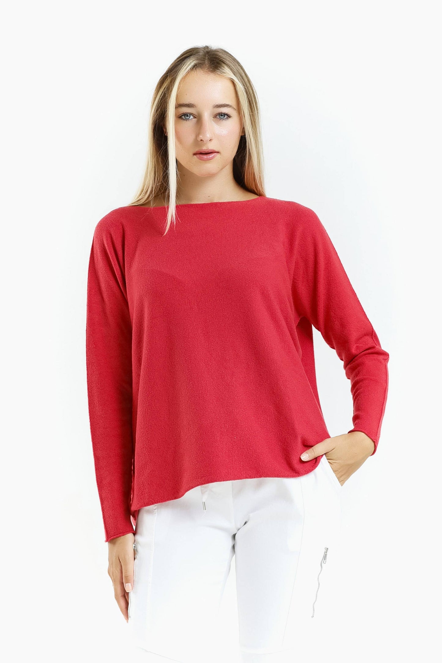 TINA Stephens Italy/Tees By Tina - Laurin Seriously Soft Jewel Neck Sweater (BLS425): 600 Red