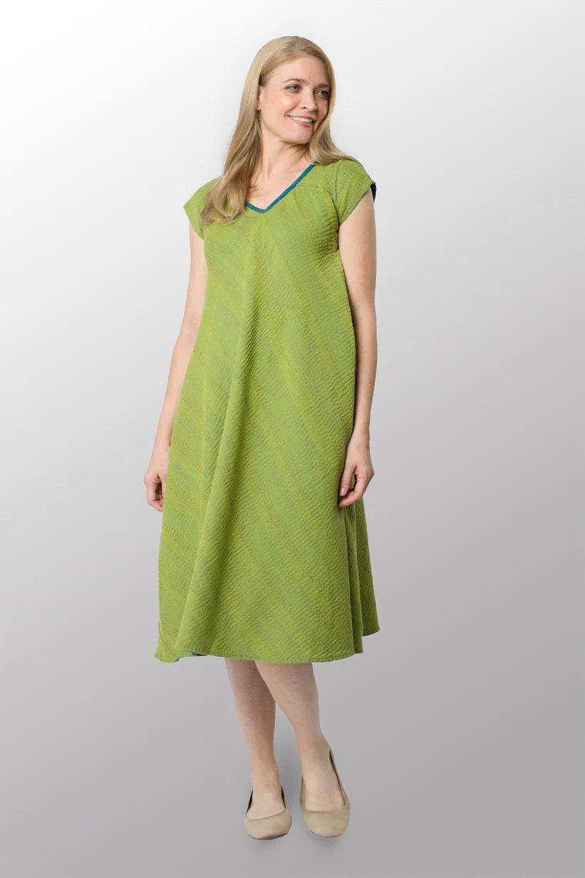 Mieko Mintz- BLOOMING FLOWERS KANTHA CAP SLV. FLARE DRESS