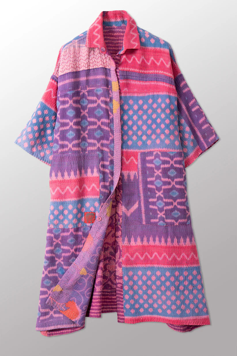 Mieko Mintz- VINTAGE COTTON KANTHA 3/4 SLV. SHIRT DRESS