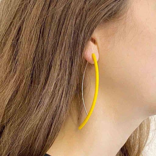 Frank Ideas - LONG sterling silver elegant design minimal
 earrings Yellow