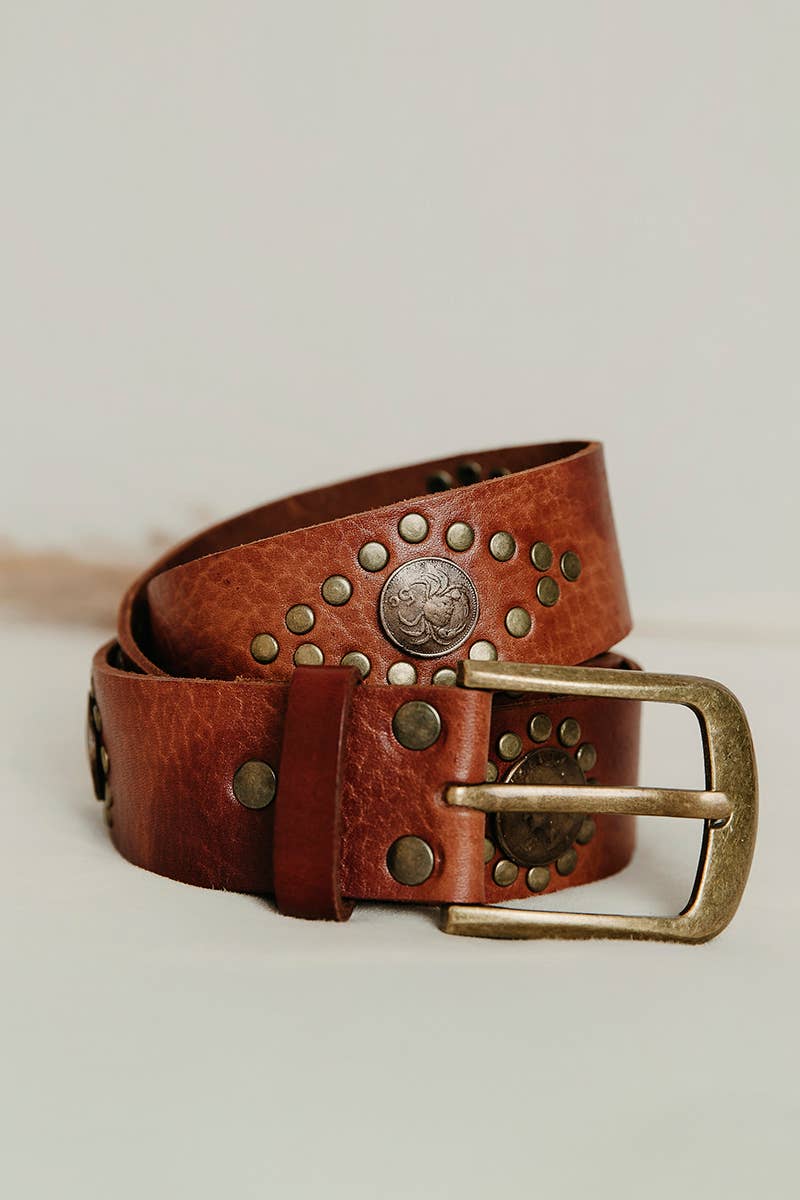 Lula Natura -Brown Leather Belt w Wide Coins