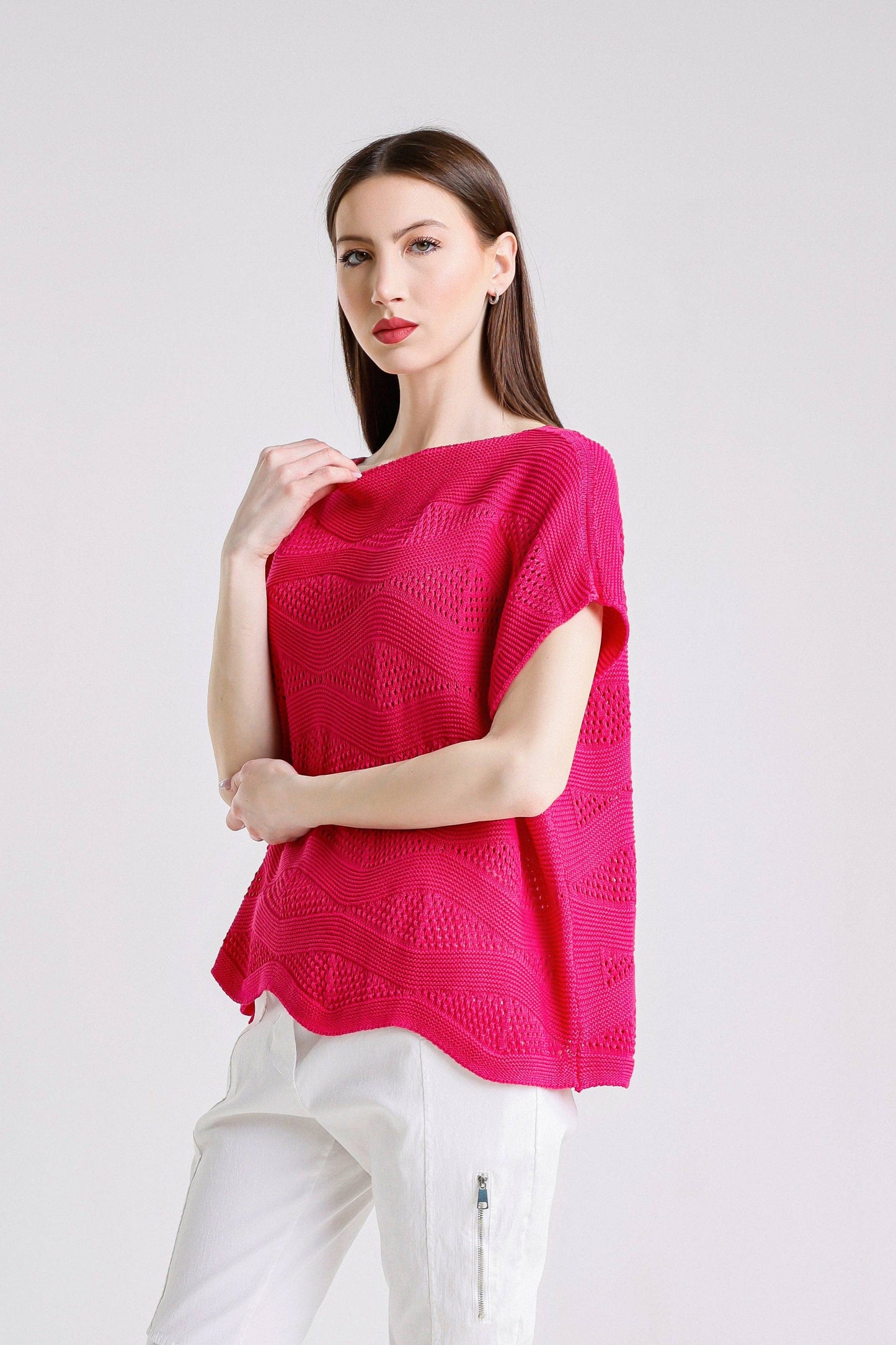 TINA Stephens - Patsy SS Wave Knit Sweater /Peony