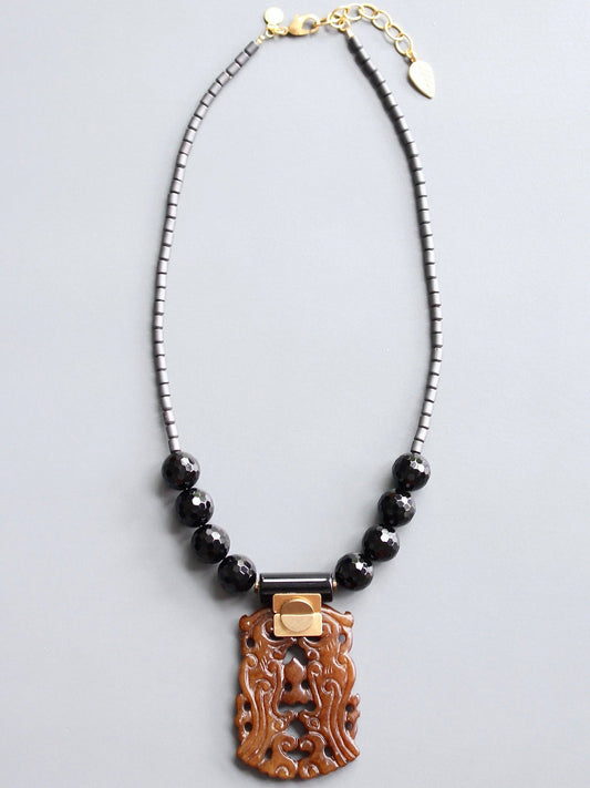 David Aubrey Jewelry - Jade & Black Agate Pendant Necklace