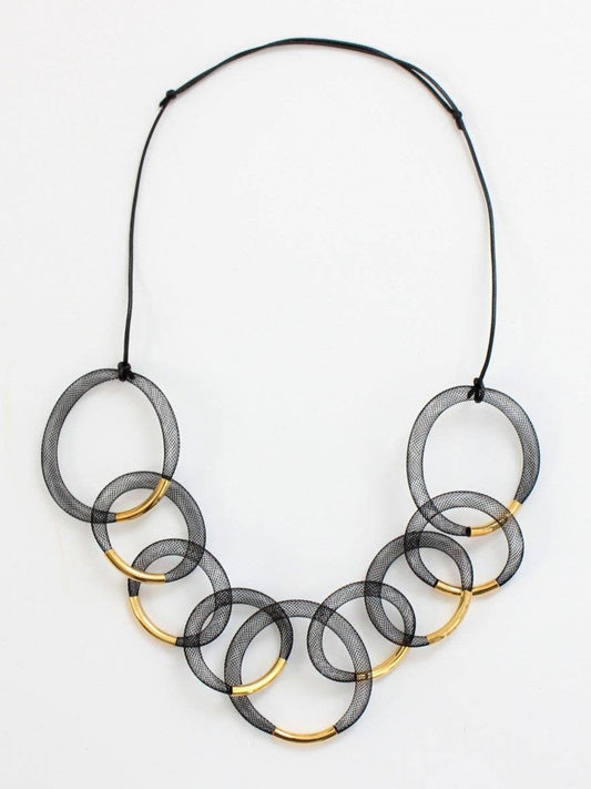 Sylca Designs - Black and Gold Mesh Statement Necklace