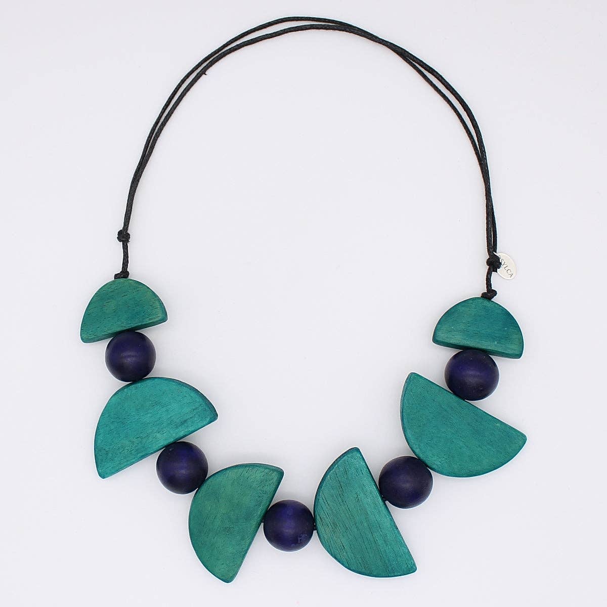 Sylca Designs - Aqua and Navy Half Moon Beaded Bib Statement Necklace