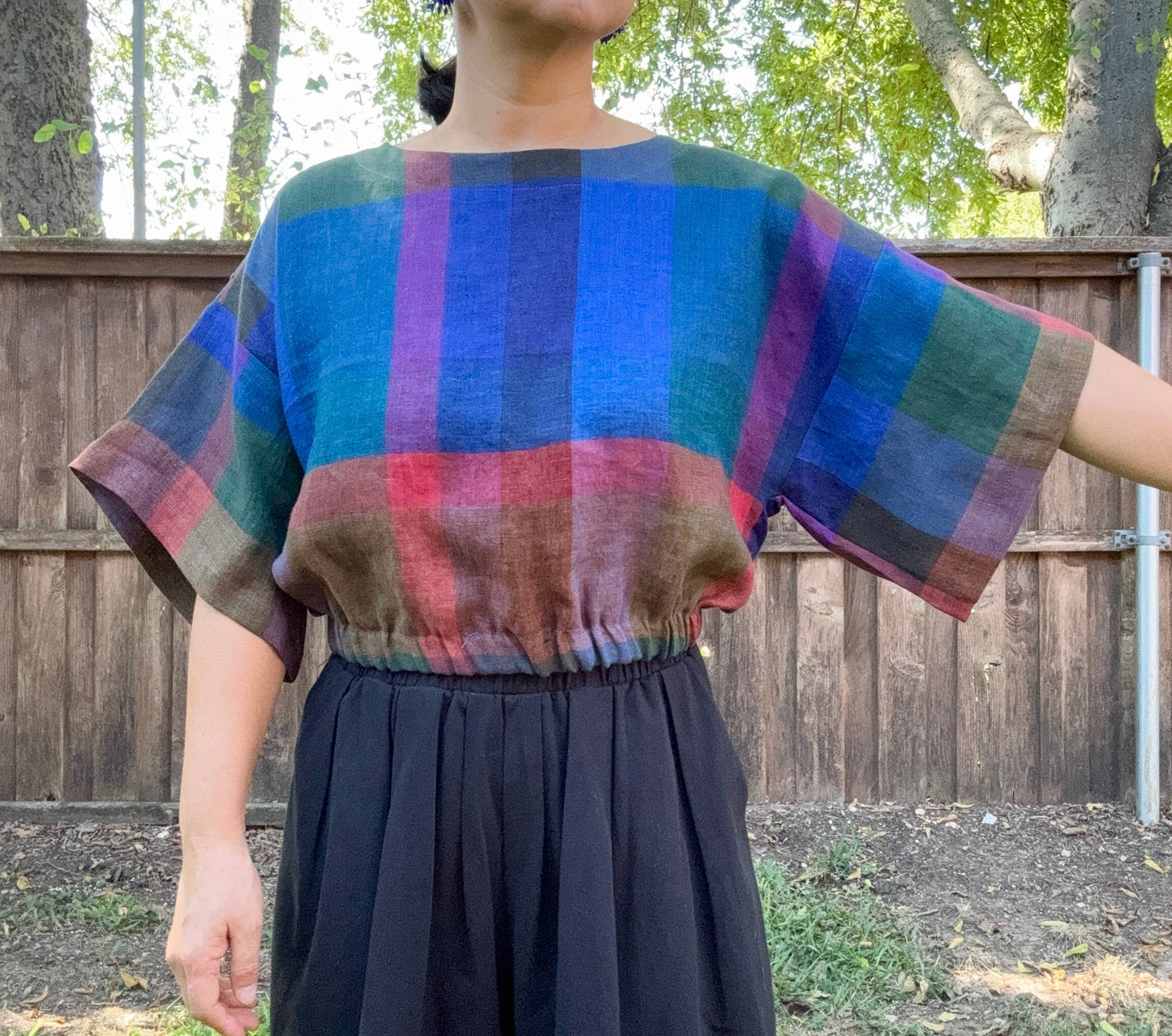 Joolee - Blue Check Linen Top