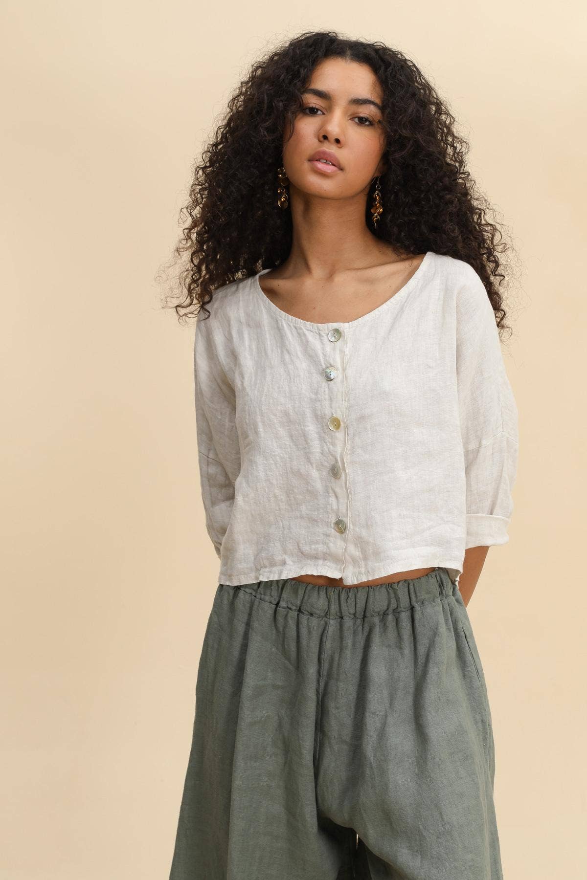 Made in Italy- Crop Linen Cardigan/ Lime