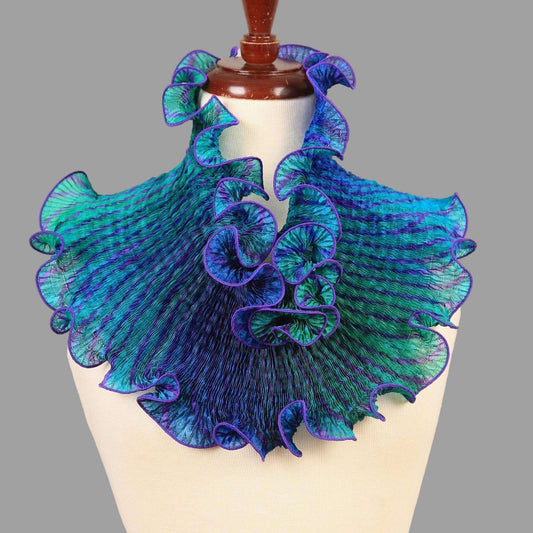 Cathayana - Hand-Dyed & Pleated Silk Infinity Scarf | Purple & Blue