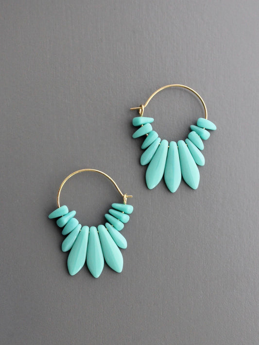 David Aubrey Jewelry -Turquoise glass small hoops