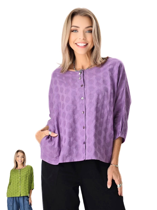 Raksa- Indian Cotton Jacquard Button-Front Blouse