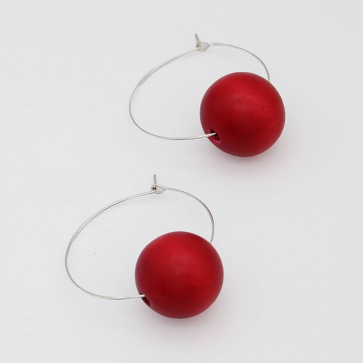 Sylca Designs - Red Ball Hoop Dangle Earring