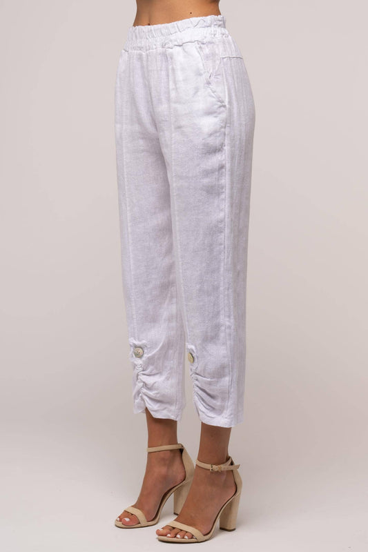 LINEN LUV - Bianco French Linen Crop Pant